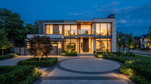 Contemporary home in Ontario at twilight